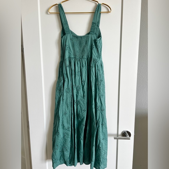 J.Crew Mineral Green Eyelet Cotton Midi Sundress Pockets Fit Flare Size 8 - Picture 11 of 14